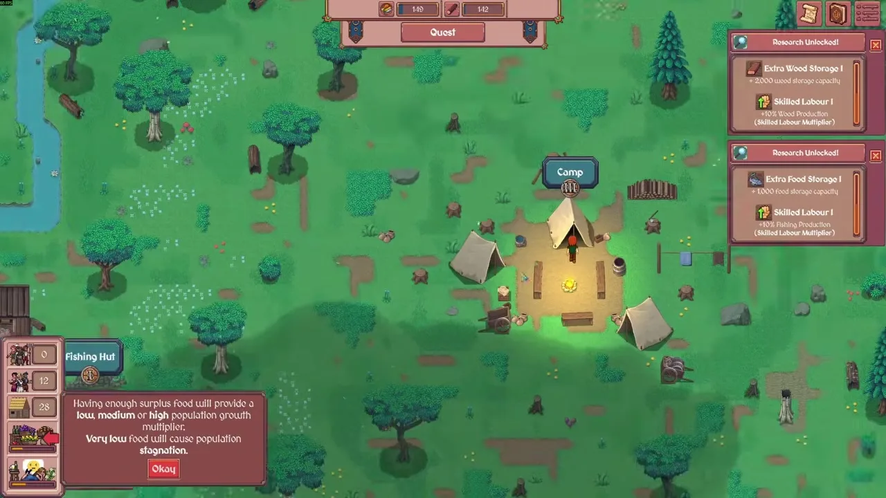 Food surplus and population growth tip UI in Hearth and Hamlet