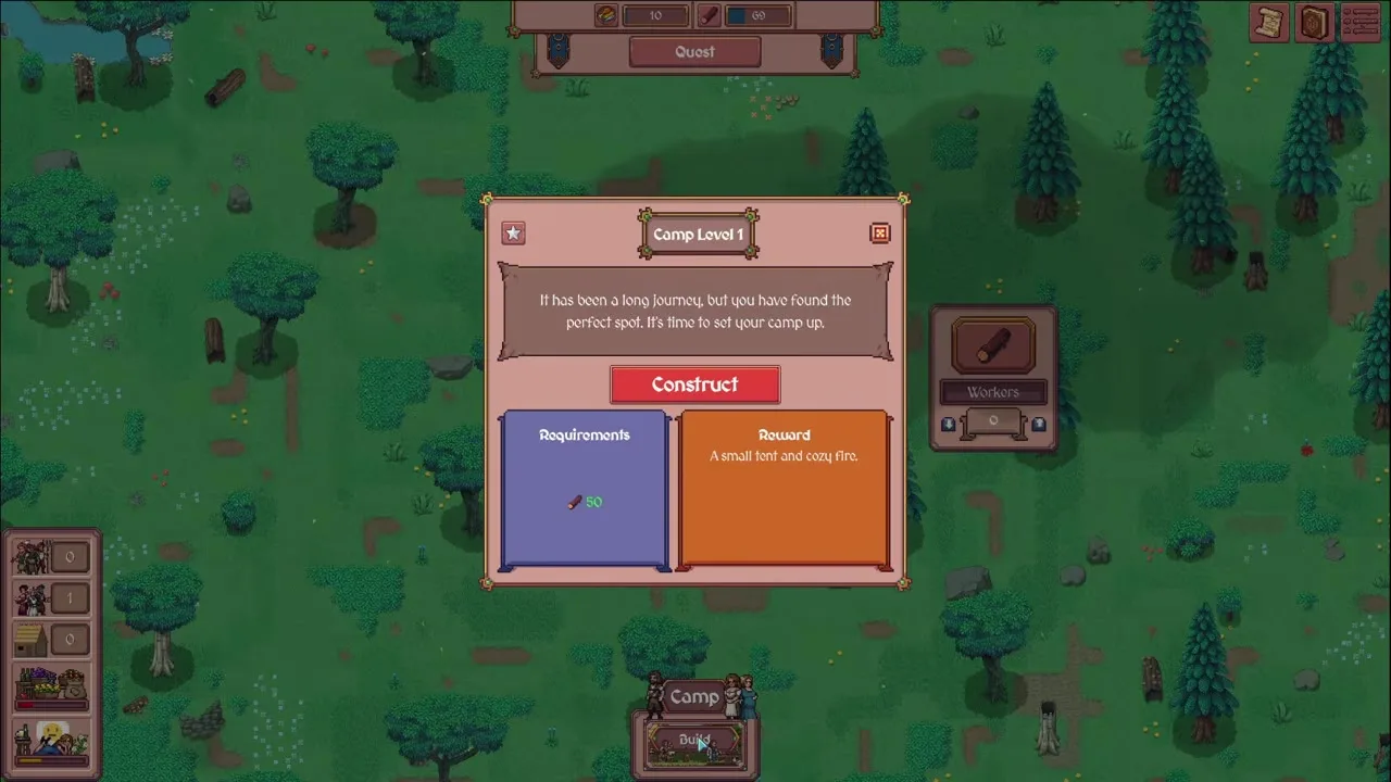 Resource and building panel in Hearth and Hamlet